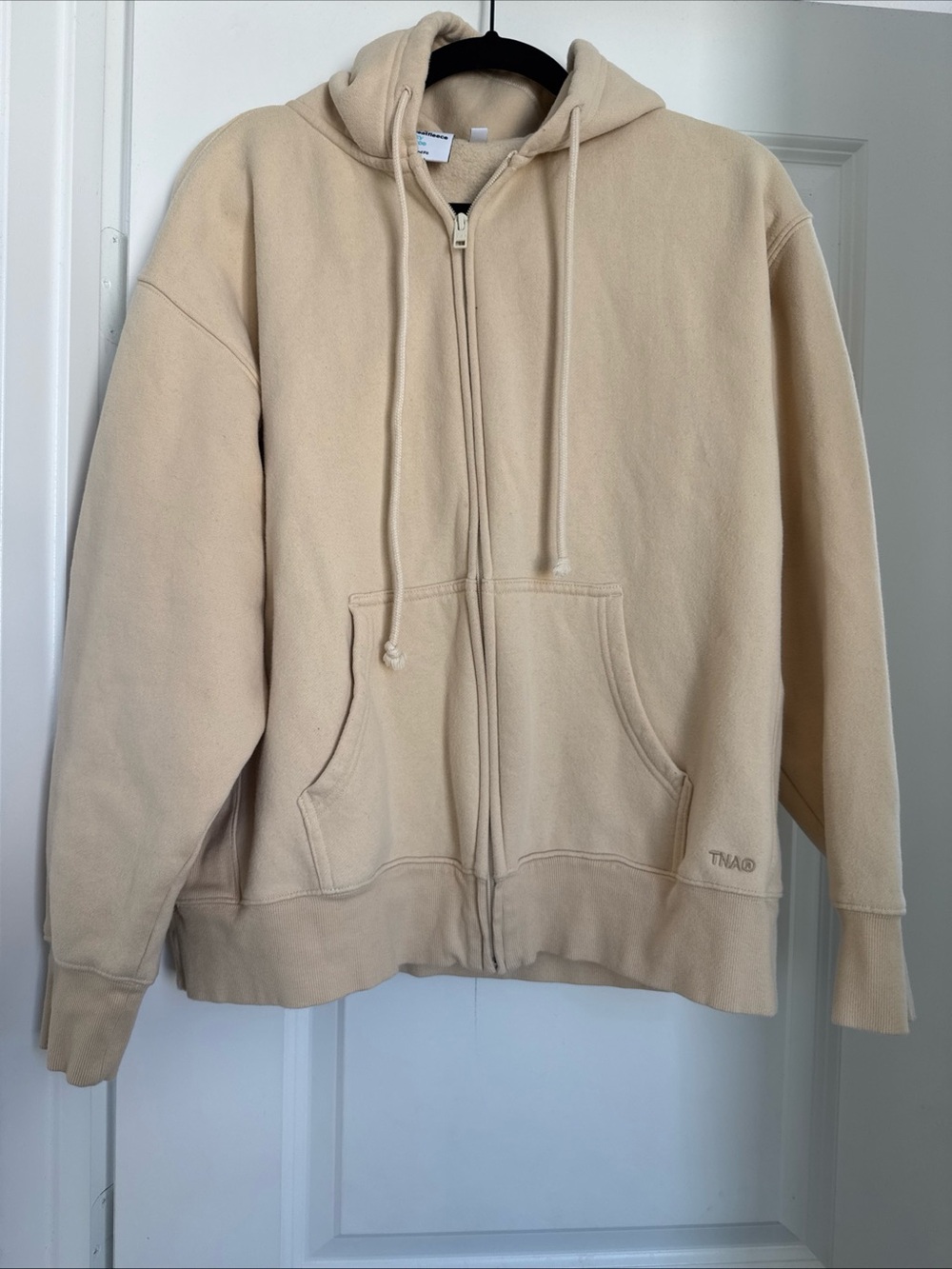 TNA Hoodie Womens Medium Butter Cream Sweatfleece Boyfriend Full Zip Oversized